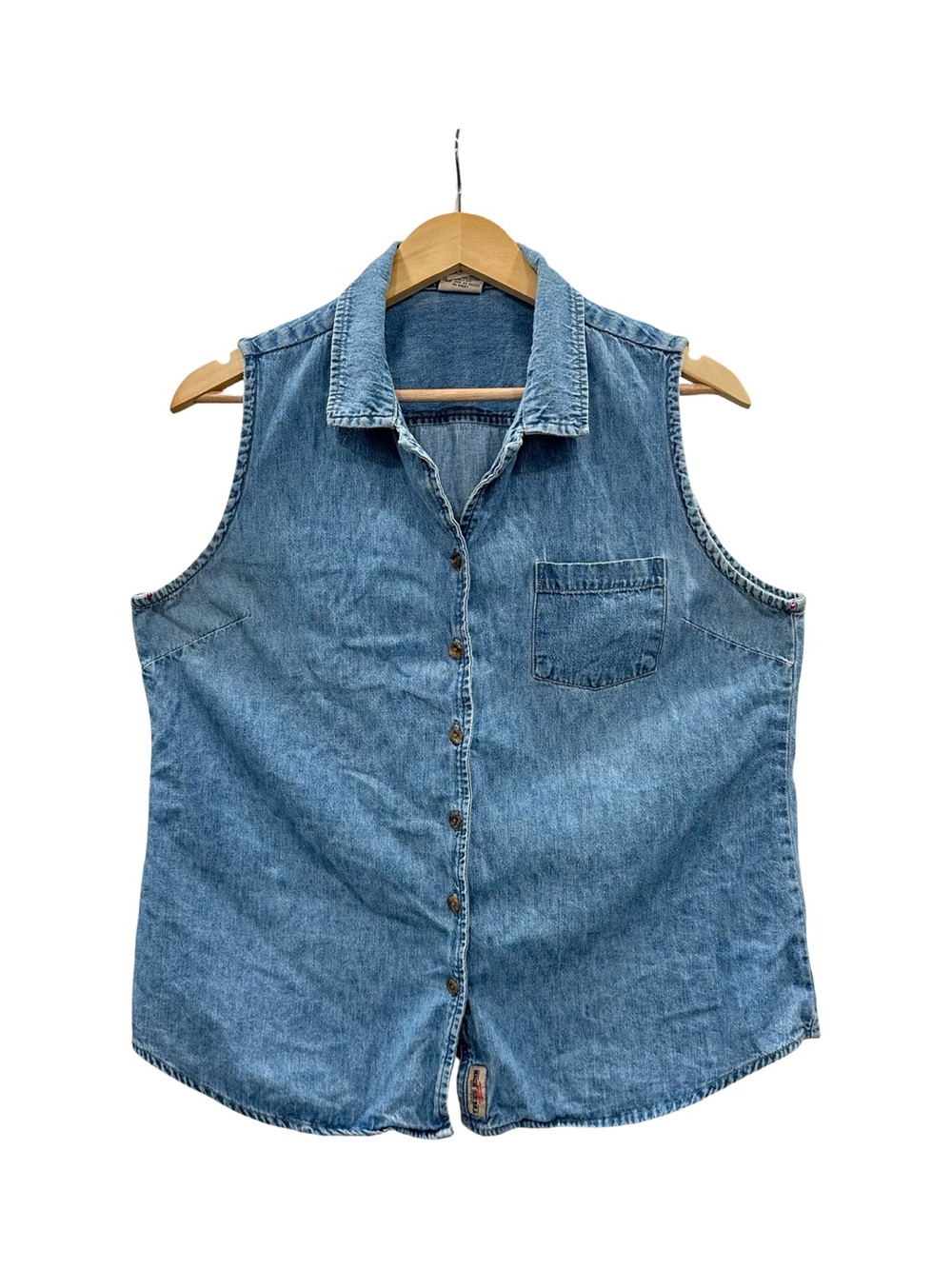 Vintage High Sierra Denim Shirt Vest Sleeveless Button Front Cotton XL